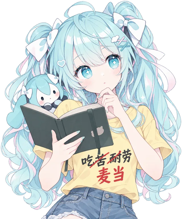 Husky 角色手捧书本思考